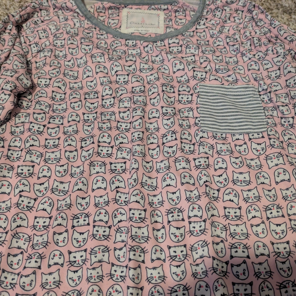 Cuddl Duds Pink and Gray Cats Super Soft Pajama Set - Picture 5 of 7